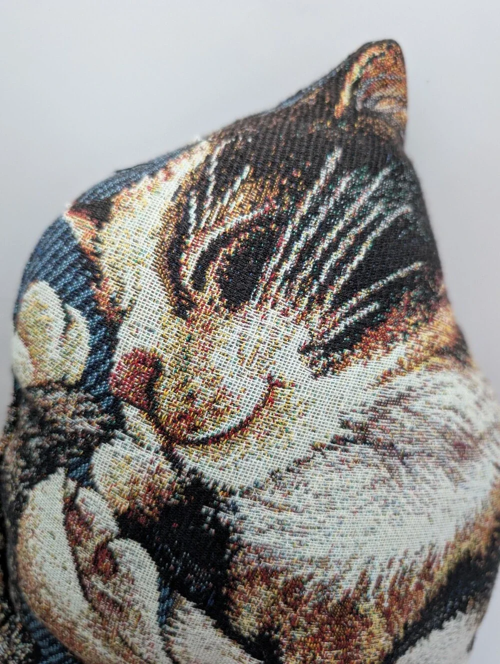 Curled Up Cat Pillow Pat Cockrell Tapestry Throw Pillow Kitten Vintage 90's